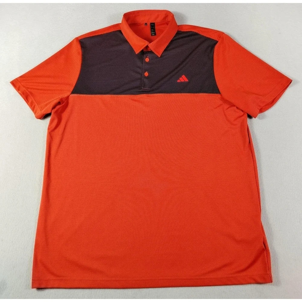 Adidas Core Polo Shirt Mens XL Orange Colorblock Golf Performance Tech H40240‎